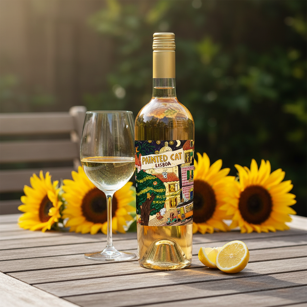 Best summer wines UK 2026 — Painted Cat White Portuguese wine on a sunny garden table