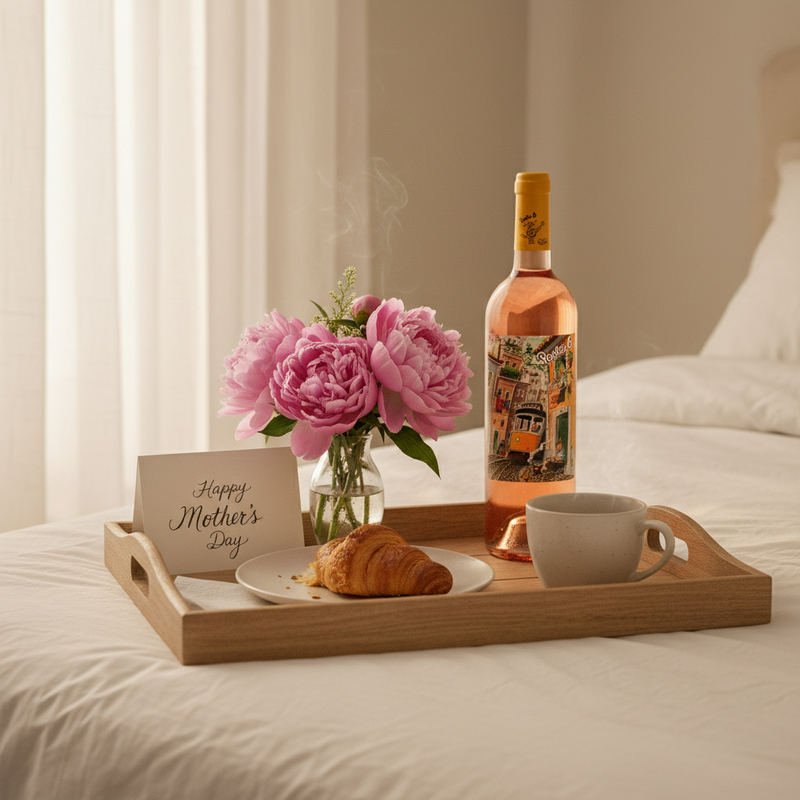Porta 6 Rosé wine bottle in a beautiful Mother's Day morning lifestyle setting