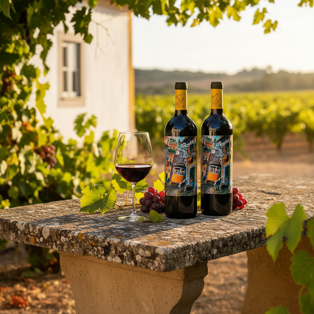 Portuguese red wine UK - Porta 6 Red PET bottles in a Portuguese quinta lifestyle setting