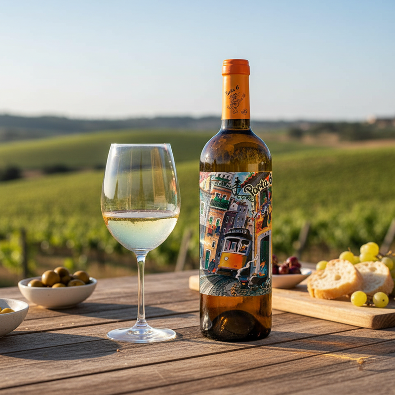 Portuguese white wine UK - Porta 6 White PET bottle in lifestyle setting
