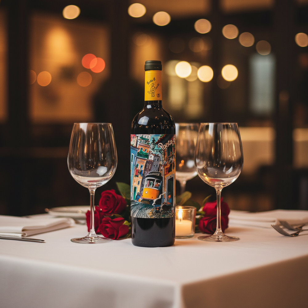 Wine for anniversary UK - Porta 6 Red in romantic anniversary dinner setting