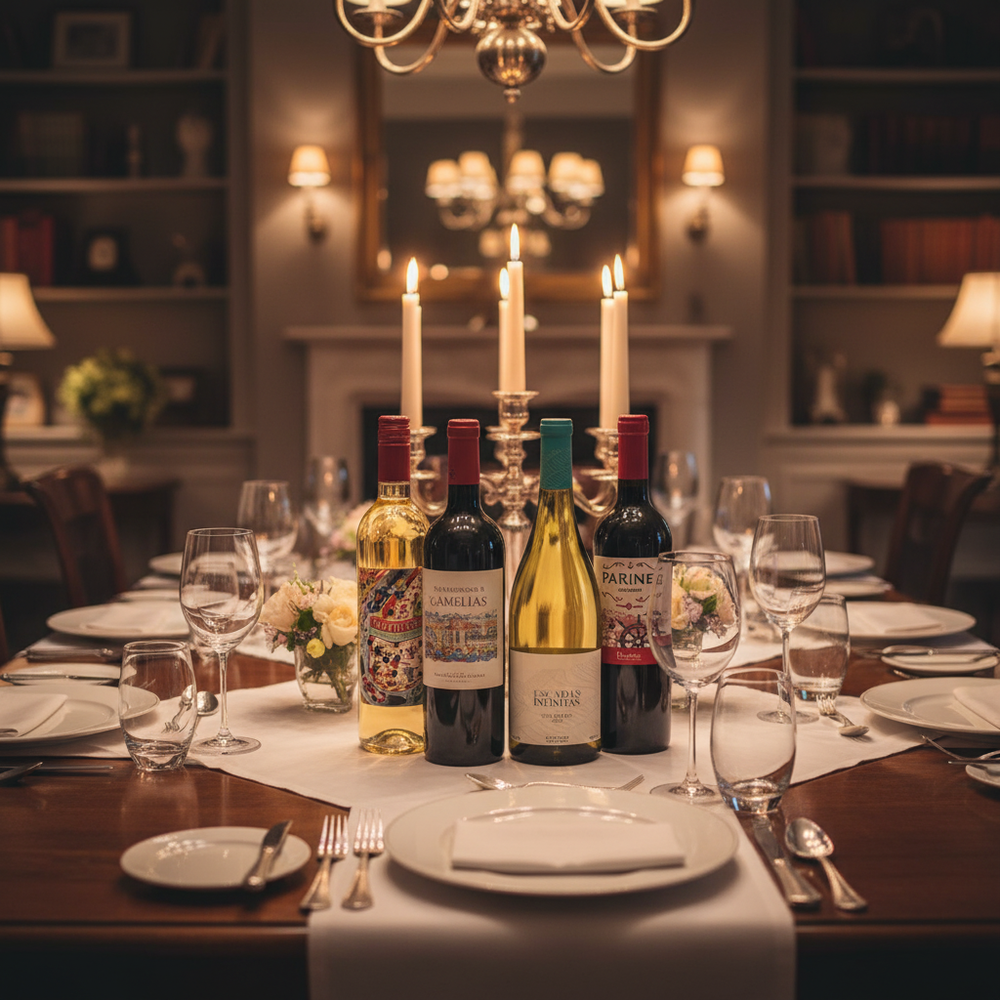 wine for dinner party uk - elegant bottles on a candlelit dinner table
