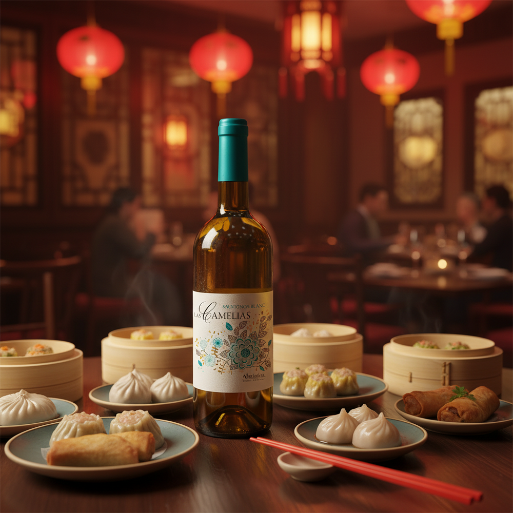 Wine with Chinese food UK - Camelias Sauvignon Blanc paired with dim sum and Chinese dishes