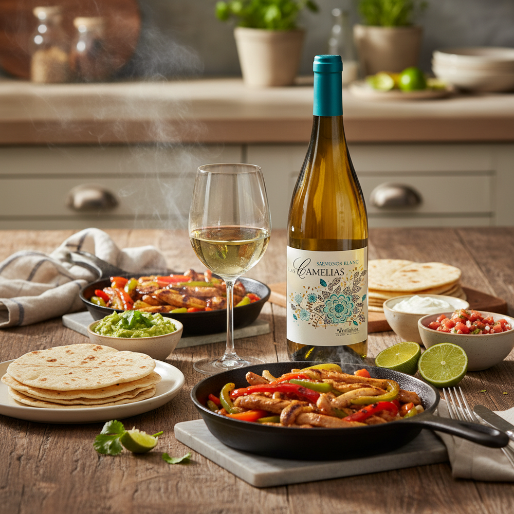 Camelias Sauvignon Blanc wine with fajitas - the perfect pairing for UK fajita nights