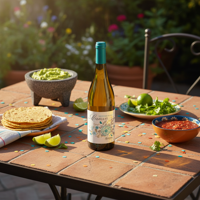 Wine with Mexican food UK — Camelias Sauvignon Blanc with Mexican fiesta spread