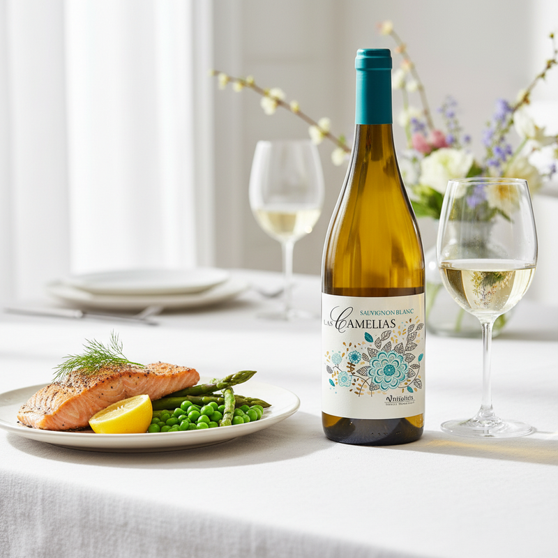 Wine with salmon UK — Camelias Sauvignon Blanc with grilled salmon Easter dinner