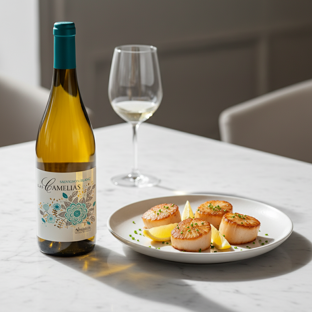 Wine with scallops — Camelias Sauvignon Blanc paired with pan-fried scallops