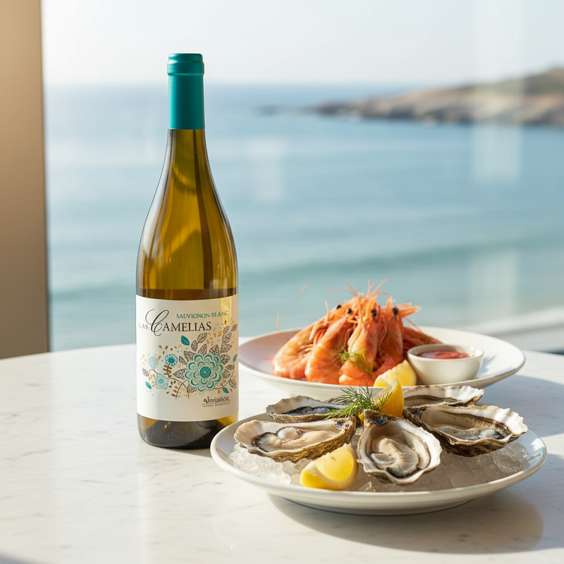 wine with seafood uk – Camelias Sauvignon Blanc with oysters and prawns