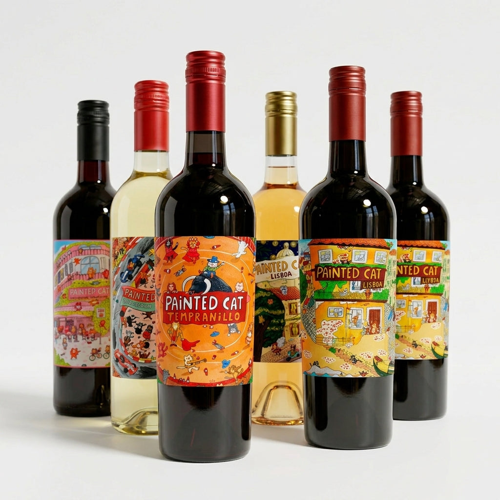 Mixed Painted Cat Wine Case 6 Bottles
